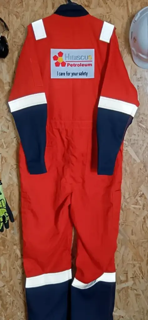 Hibiscus Coverall - Genesis, Inherent Flame Resistant , 2 tone style (Orange & Navy Blue) c/w badges & velcro nametag