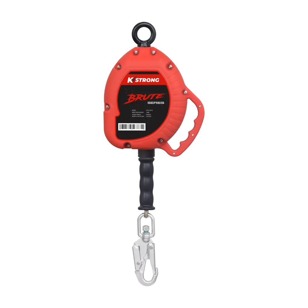 BRUTE Retractable Fall Arrester Stainless Steel Wire (10m) with SS Swivel Snap Hook at Attachment end inc Tag Line & SS Karabiner