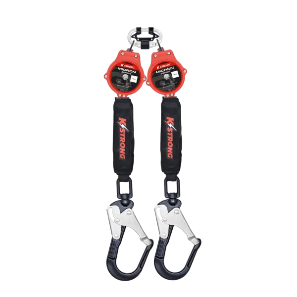Twin Micron Retractable Lanyards c/w  ANSI Aluminum Swivel Scaffold Hook & Karabiner connector
