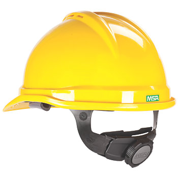 MSA V-Gard 500 Safety Helmet, (Half Brim, Vented) w/ 2 point Chin Strap - Plain